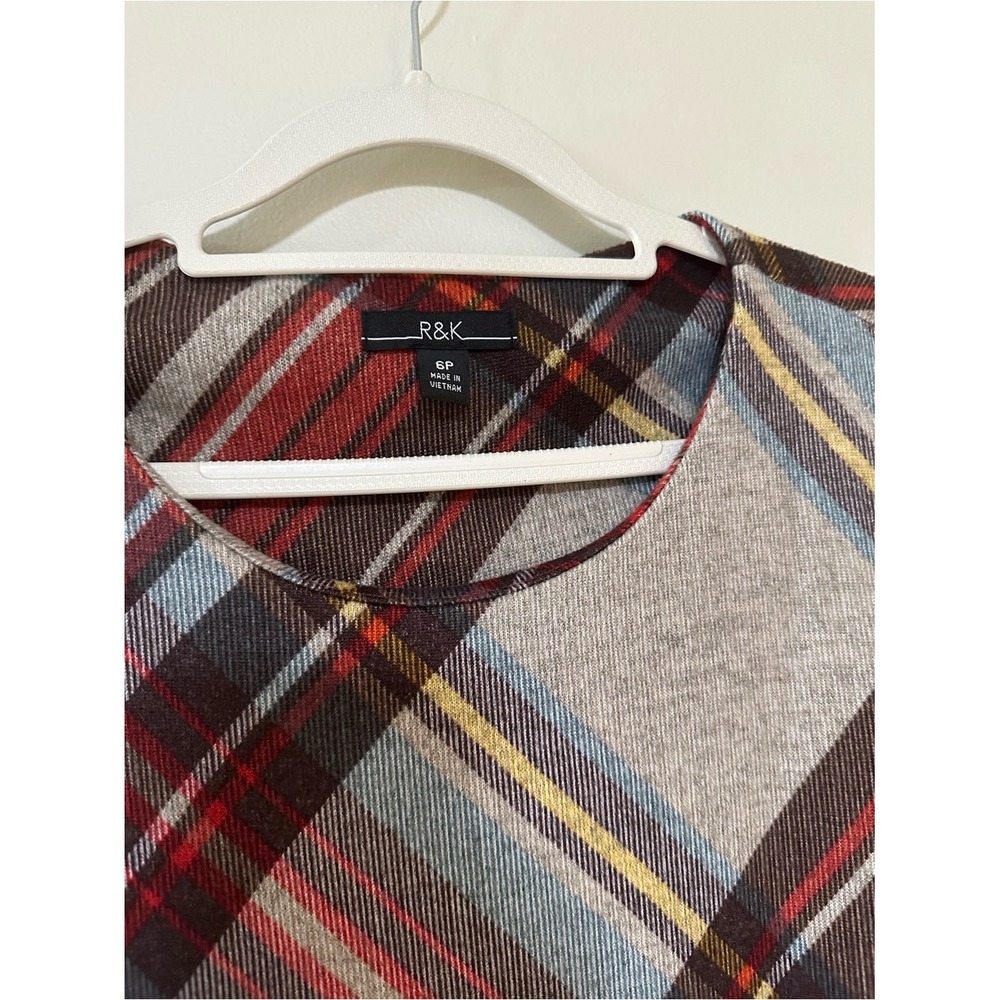 Dark Academia Preppy R&K Ruffle Dress 6P Red Plaid Long Sleeve Tunic - Picture 3 of 6